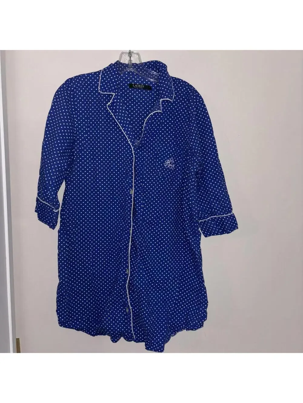 🇺🇸Lauren Ralph Lauren blue and white polkadot pajama top dress sleepwear